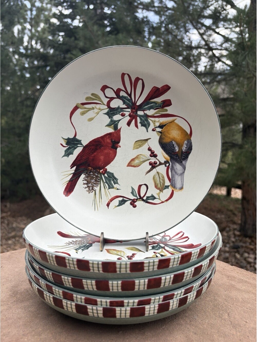 LENOX Winter Greetings Everyday Cardinals Set of 5 PASTA BOWLS 9 1/4"